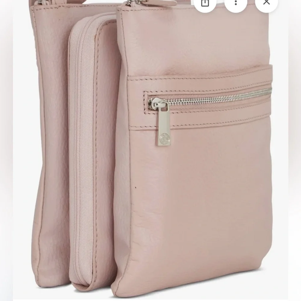 NEW Women's Gianni Bernini Pink Rose Triple Zip Dasher Leather Crossbody - Picture 12 of 12